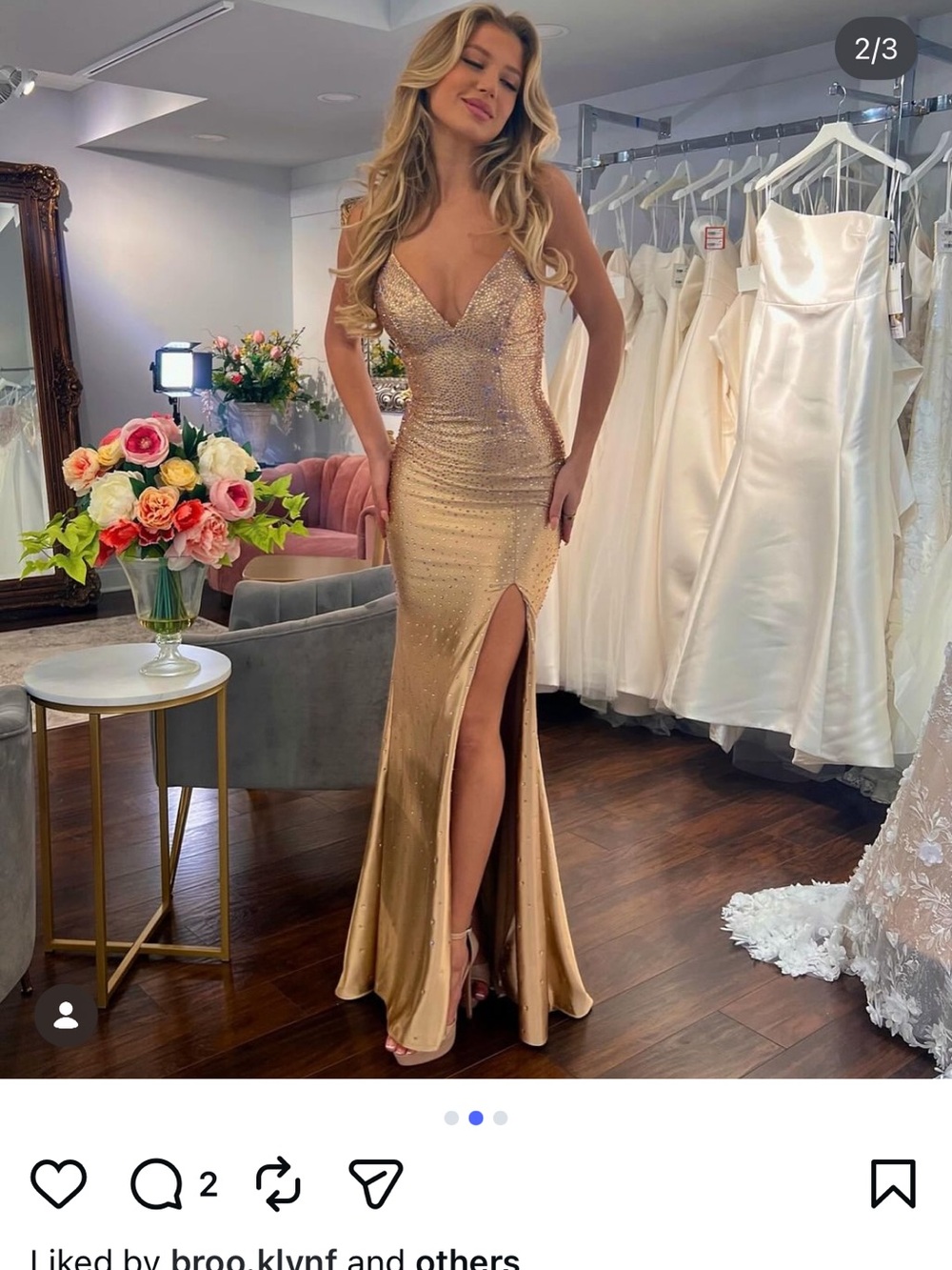 Faviana Gold S10801 Sequin Slit Evening Gown